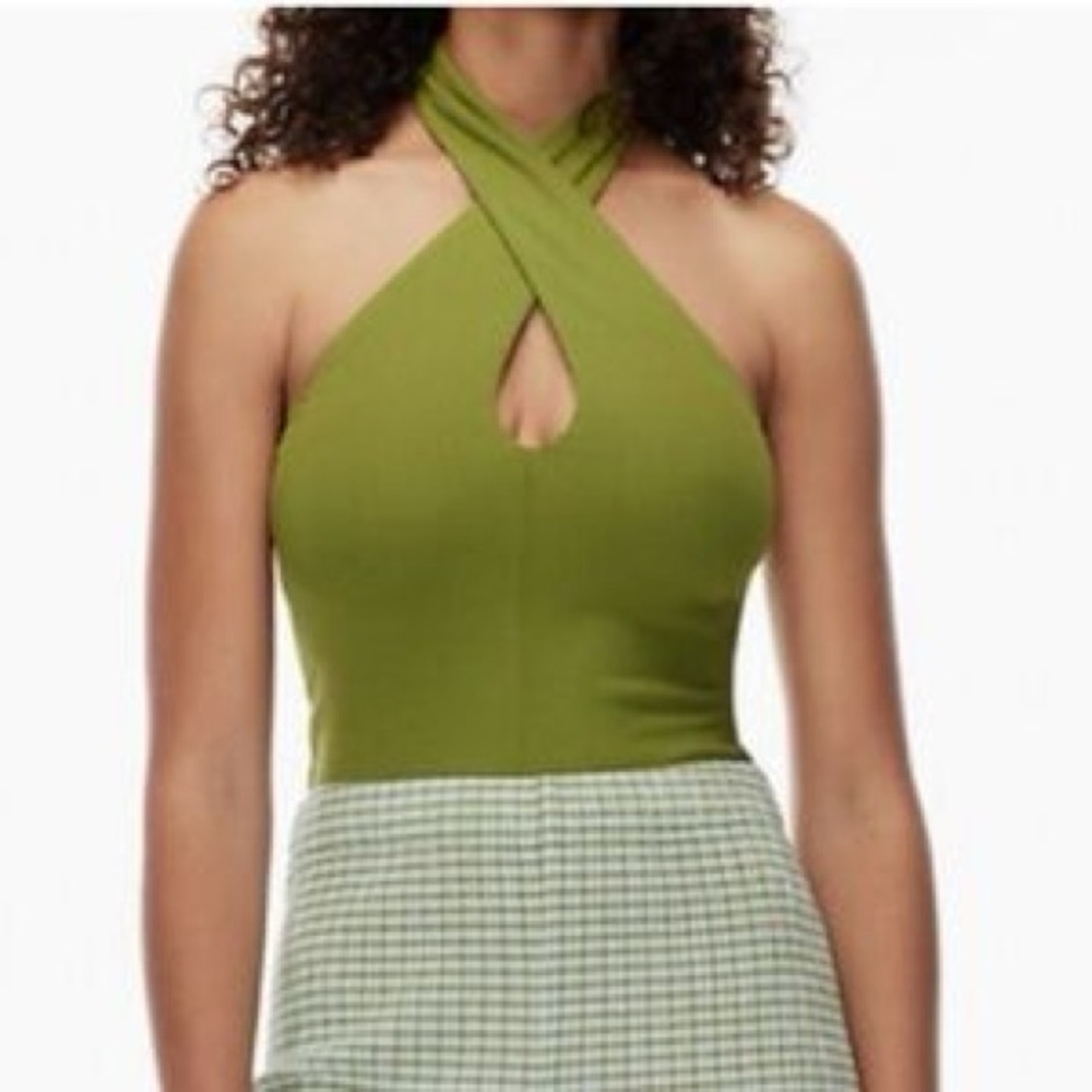 Aritzia Wilfred Green Bay Cross Halter Top